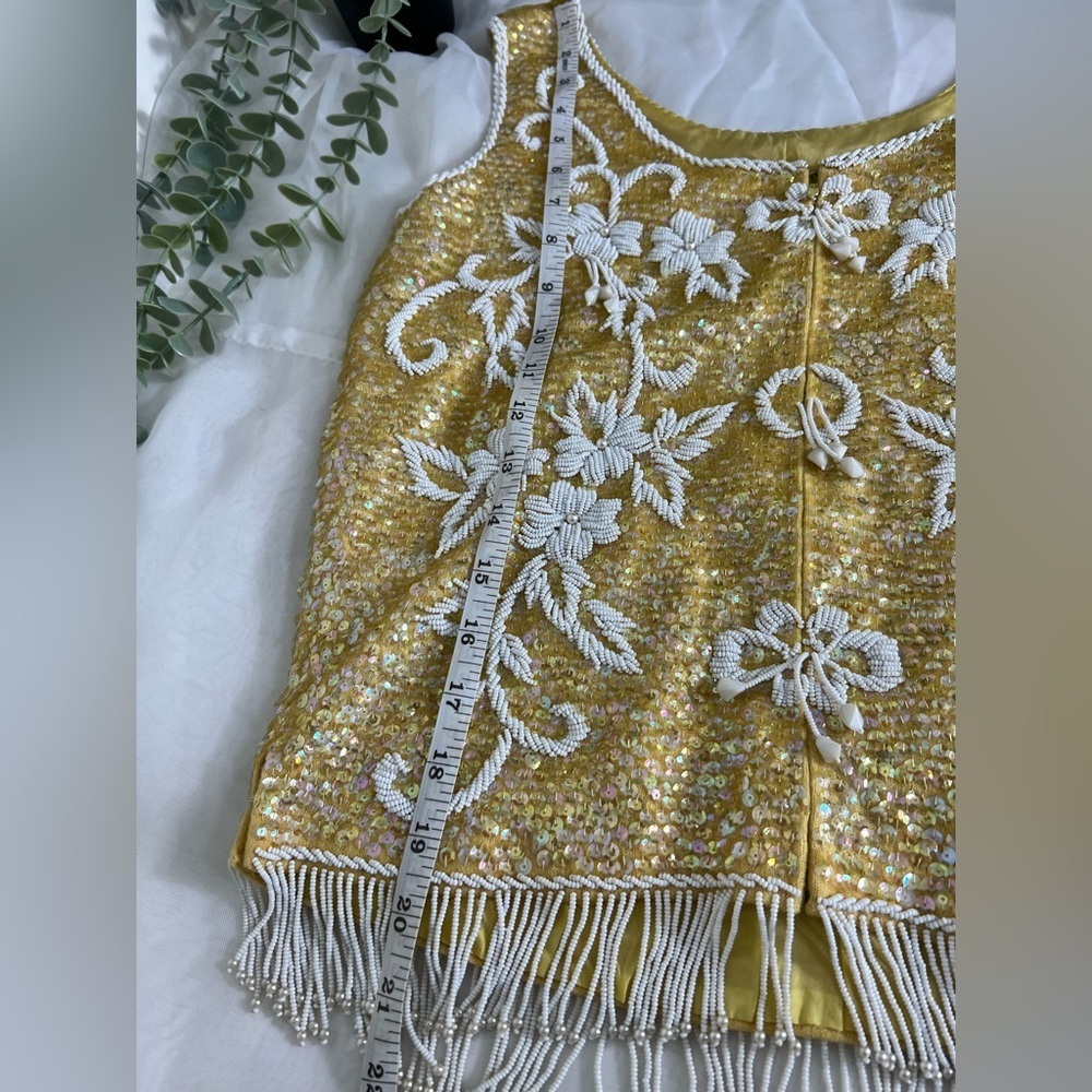 Vintage Stephen Chu Beaded Sweater Factory lined sequin sleeveless top lavish S - Picture 12 of 13